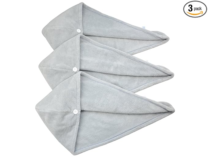 HOPESHINE Women's Soft Shower Hair Towel Twist Hair Turban Wrap Drying Cap Great Gift for Women (Grey 3-Pack)