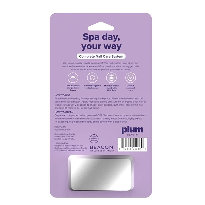 Plum Beauty Complete Nail Care System – 5-in-1 Professional Electric Manicure & Pedicure Kit with Interchangeable Attachments for Shaping, Buffing, and Cuticle Care