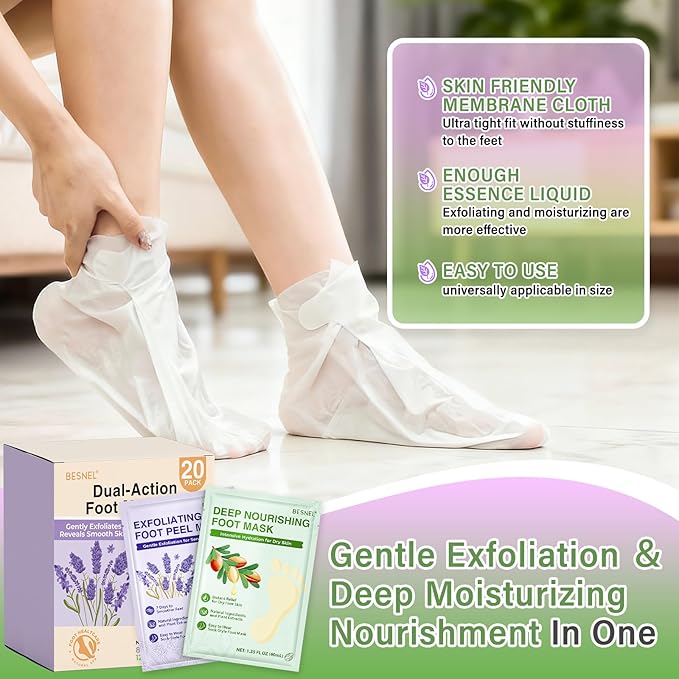 12Pack Moisturizing＆8Pack Foot Peeling Foot Mask, Hydrating Foot Masks Dry Cracked Feet,Soothing Moisturizer Repair Rough Heels＆Baby Soft Feet,Exfoliator Peel Calluses Dead Skin Callus Remover(20p)