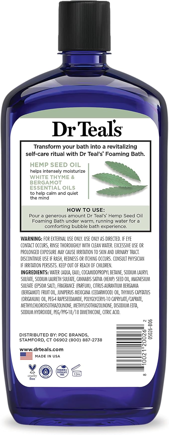 Dr Teal's Foaming Bath with Pure Epsom Salt, Cannabis Sativa Hemp Seed Oil, 34 fl oz (Pack of 4)