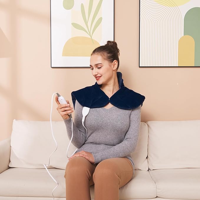 Ruqiji 19" x 24" Weighted Neck&Shoulder Heating Pad, 2.5lbs with 12 Temperature Settings&Countdown Timer,Pain Relief for Neck/Shoulders/Menstrual Pain(Navy Blue)