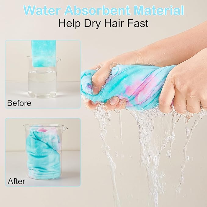 Basumee Microfiber Hair Towel Wrap for Kids 2 Pack Rapid Drying Hair Towel with Button Hair Turbans for Wet Hair Wraps Head Towel Wrap for Women and Girls