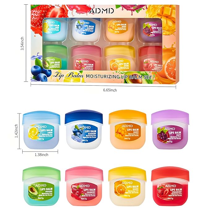Lip Balm Lip Moisturizing Set 8 kinds of fruit flavor lip mask,4-in-1 lip care is suitable for dry peeling, dark sunken, reducing lip lines, moisturizing lipstick, and repairing lipstick
