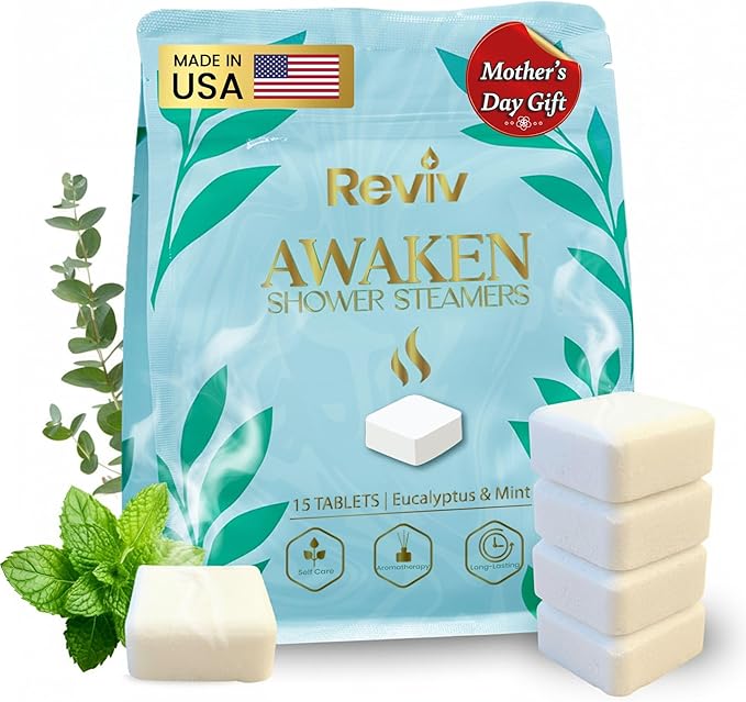 REVIV Shower Steamers Aromatherapy (15 Pack) - Eucalyptus Mint Shower Tablets for Sinus Relief & Stress Relief - Self Care for Busy Women, Home Spa Shower Bombs, Gift for Women & Men