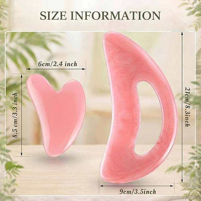 BBTO 2 Pcs Body Gua Sha Tool Large Resin Scraping Tools with Handle for Back, Neck, Face, Leg - Lymphatic Drainage, Cellulite Removal, Muscle Relief (Pink)