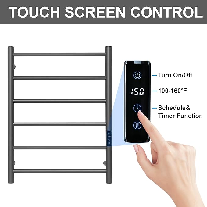 Electric Towel Rack with Voice Control for Alexa & Google Home,TUYA - Wall-Mounted Bathroom Heating Towel Warmer,Plug-in,Stainless Steel Material (Gungrey with WiFi, 6 Bar)