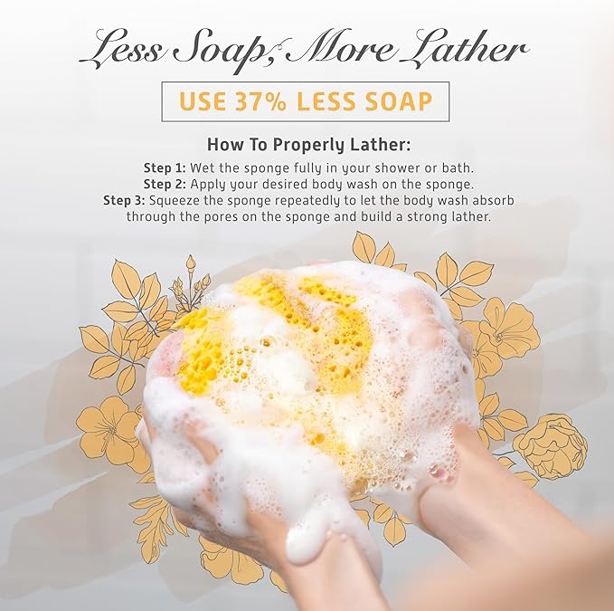 Spongentle Loofah Sponge for Shower and Bathing, Bath Sponge with Dual Texture, Shower Pouf for Gentle and Deep Exfoliation, Large Size Body Scrubber for Men & Women, PU Foam, 37% More Lather, 2 Pack