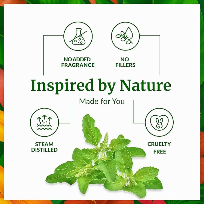 SVA Holy Tulsi Essential Oil – 1/3 Fl Oz – 100% Natural Tulsi Oil - for Diffuser, Hair Care, Face, Skin Care, Aromatherapy, Scalp and Body Massage, Soap and Candle Making