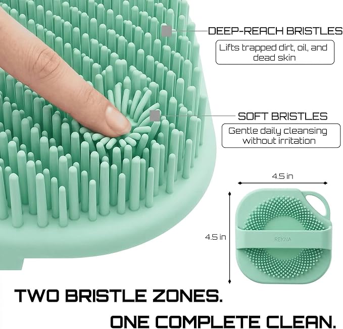 Silicone Body Scrubber for Shower - Exfoliating Body Brush with Non-Slip Grip - Durable Loofah Alternative - Soft Bristles for Gentle Cleansing, High Lather & Quick Drying, Green