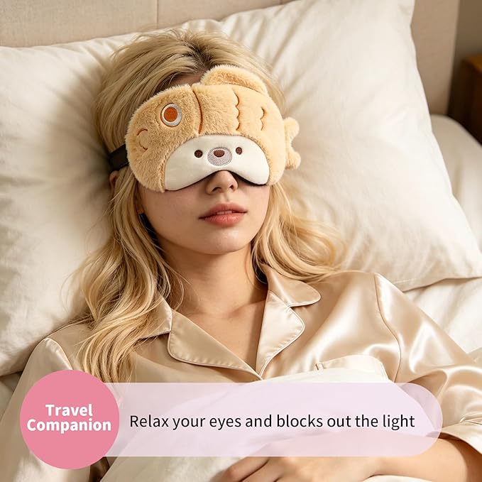 PERFECTSIGHT Sleep Eye Masks, Cute Sleep Eye Cover Lightweight Adjustable Eyeshade Mask Cover for Women Men Sleep Travel Nap, Khaki Fish