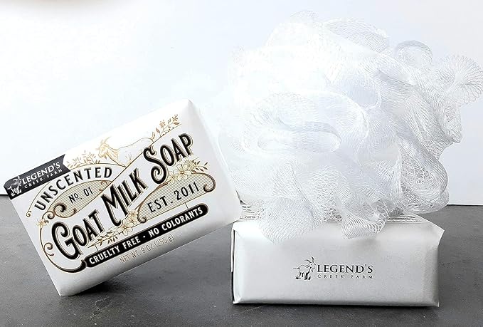 Legend's Creek Farm Goat Milk Soap - Triple Milled Cleansing Moisturizing Bar for Hands and Body - 9 Oz Creamy Lather, Nourishing, Natural Soap for Sensitive Skin (Unscented, Pack of 2)