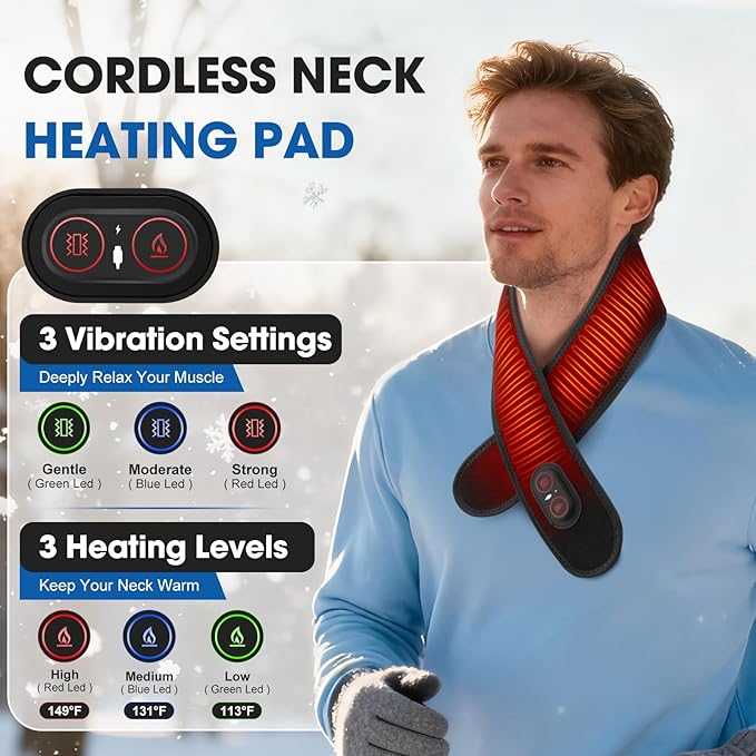 Cordless Neck Heating Pad for Pain, Neck Massager with 660nm 850nm Red Light, Neck Heating Pad for Pain Electric, Heated Neck Brace Wrap for Soreness Stiffness Pain Relief