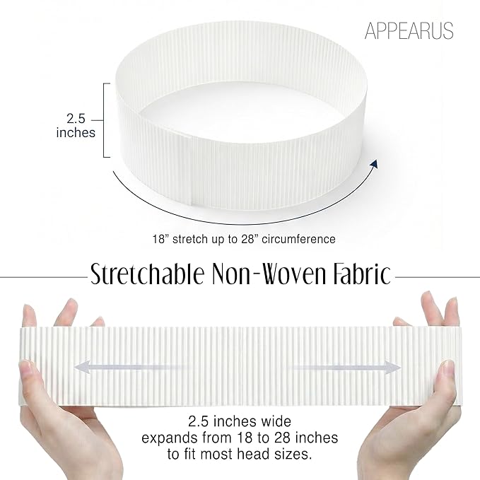 APPEARUS Disposable Stretch Facial Headbands, 100 Count, Snag-Free Adhesive Tab Closure, for Spa, Estheticians, Waxing and Lash Extensions, White