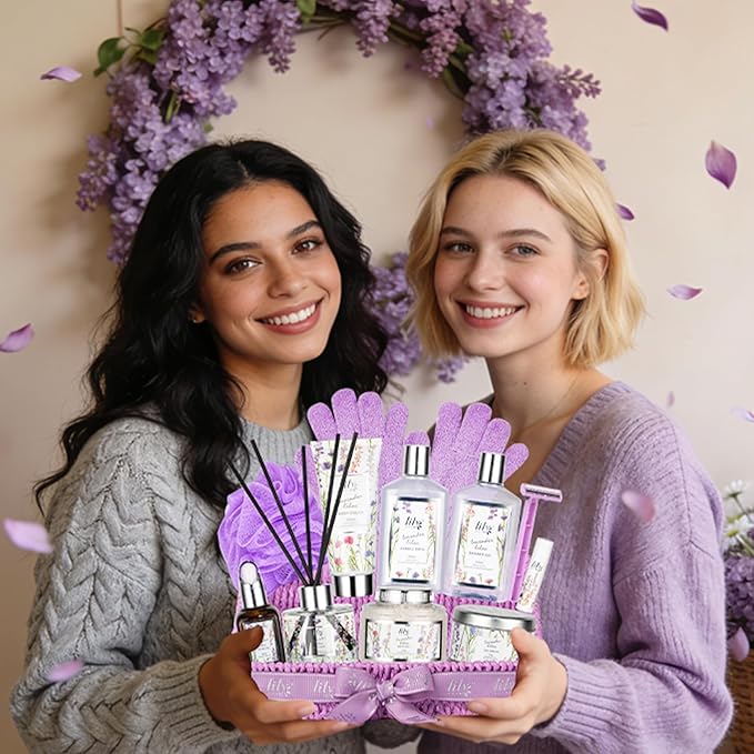 Mother's Day Gift Basket for Women - 15-Piece Lavender Bath and Body Gifts for Women, Spa Gift Basket for Women, Spa Kit | Birthday, Valentines Day Gifts, Christmas Gift, Perfect Present for Her & Mom