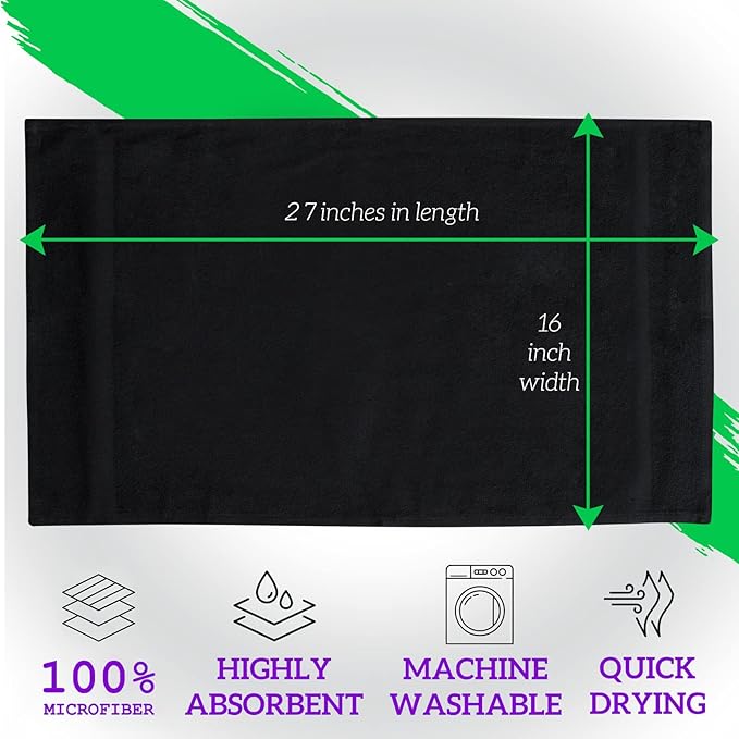 GREEN LIFESTYLE Black Microfiber Bleach Safe Towel Bulk Sets, Premium Spa Quality, Super Soft and Absorbent for Gym, Pool, Spa, Salon and Home (24 Pack)