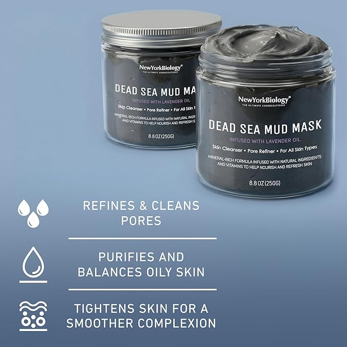 New York Biology Dead Sea Mud Mask for Face and Body | with Lavender | Spa Quality Pore Refiner for Oily Skin | Natural Skincare for Women & Men | Tighten Skin for A Healthier Complexion | 8.8 oz