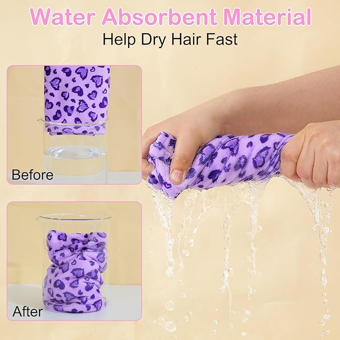 Basumee Microfiber Hair Towel Wrap for Kids 2 Pack Rapid Drying Hair Towel with Button Hair Turbans for Wet Hair Wraps Head Towel Wrap for Women and Girls