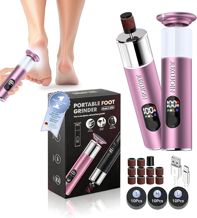 Electric Foot Callus Remover,Rechargeable Electric Callus Remover for Feet【Variable 3-Speed & LED Light】【Removes 99.92% of Calluses】 Portable Foot File Pedicure Kits with 30 Grit Pads-Pink