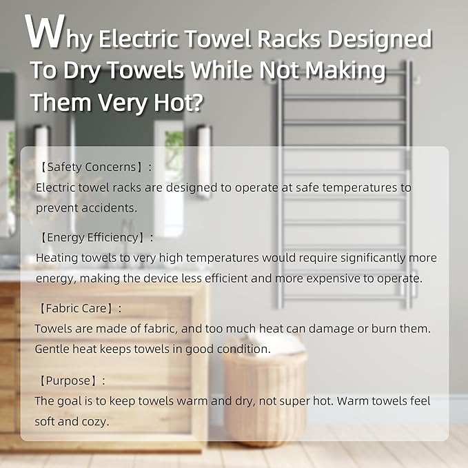 P&Dlusir Towel Warmer, Heated Towel Rack with Smart Timer and Thermo Control, Wall-Mounted Heated Towel Rail, Stainless Steel, Hard-Wired/Plug-in, Polished, 10 bar