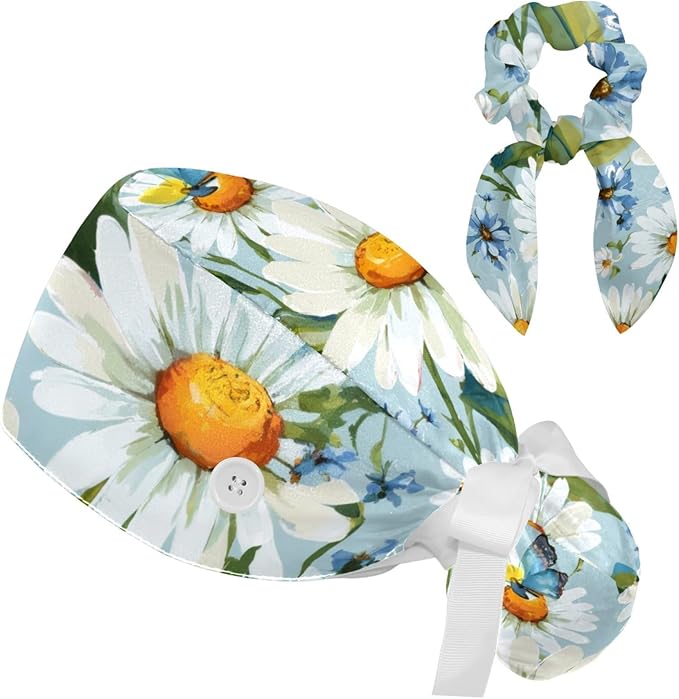 Scrub Cap with Hair Scrunchy, Ponytail Holder Surgical Cap