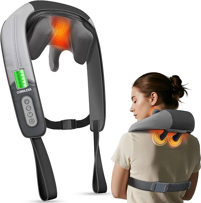 CuPiLo Shiatsu Neck and Shoulder Massager with Heat - HSA Eligible, Cordless 4D Deep Tissue Kneading Massager, Rechargeable Massage for Neck, Shoulder,Ideal Gift for Women,Men
