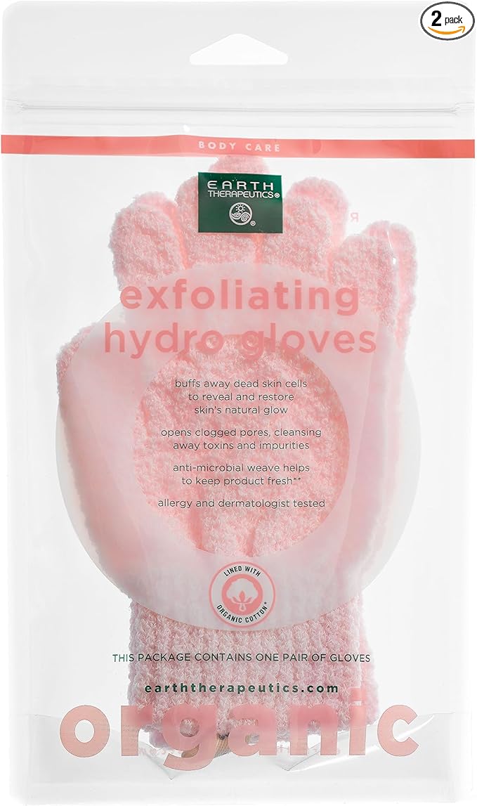 Earth Therapeutics Cotton Exfoliating Hydro Gloves - Pink