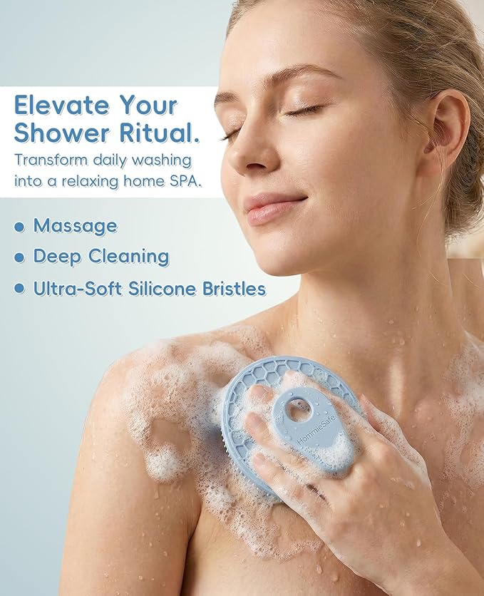 Soft Silicone Shower Brush Body Wash Bath Exfoliating Skin Massage Scrubber, Dry Skin Brushing Glove Loofah, Fit for Sensitive and All Kinds of Skin(Mint+Blue)