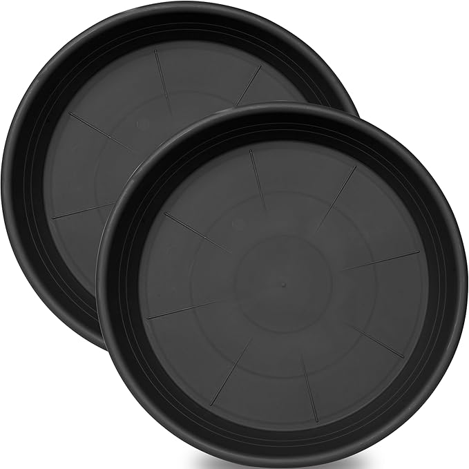 2 Pack of 19 inch Plant Saucer, 2.4" Depth Large Plant Saucer, Heavy Sturdy Plant Drainage Tray for Indoors, Bird Bath Bowls, Sturdy 18 inch Plastic Pot Tray for Planter 15-19"(Black)