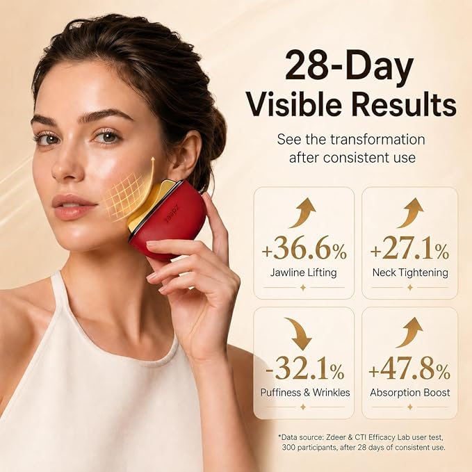 ZDEER Electric Gua Sha Facial Care Set – Heated Brass Face & Neck Massager with Red Light Therapy & Soothing Vibration, Includes 2 × 10ml Massage Oils for Face & Body Care