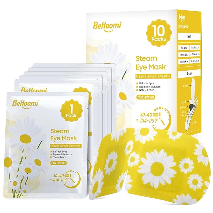 BeHoomi Steam Eye Mask, 10Packs Heated Eye Mask, Self Heating Disposable SPA Warm Compress for Eyes Sleep Mask, Travel Essentials & Relaxation Gifts for Women, Mothers Day Gifts (Chamomile Scent)