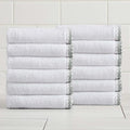 Great Bay Home White/Green Washcloth Set - Ultra-Soft Cotton, Boho-Chic Border Design - 12 Washcloths (13" x 13") - Absorbent, Quick-Dry, Lightweight Bathroom Towels