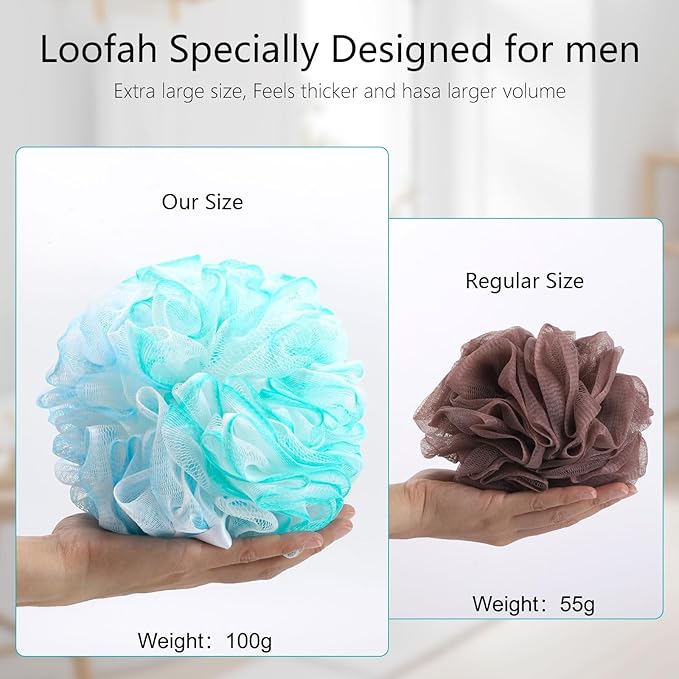 BTYMS XXL Loofah Bath Sponge 100g/pc, Extra Large Shower Puffs Exfoliating Mesh Pouf - Pack of 4