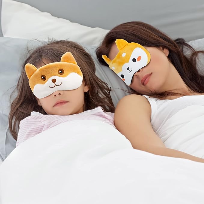 Haysandy 3 Pieces Sleep Mask for Kids Girls Cute Cat Sleeping Eye Cover Soft Mask Comfortable Funny Animal Night Eye Blindfold Cover for Kids Girls Women Home Travel(Dog, Fox)