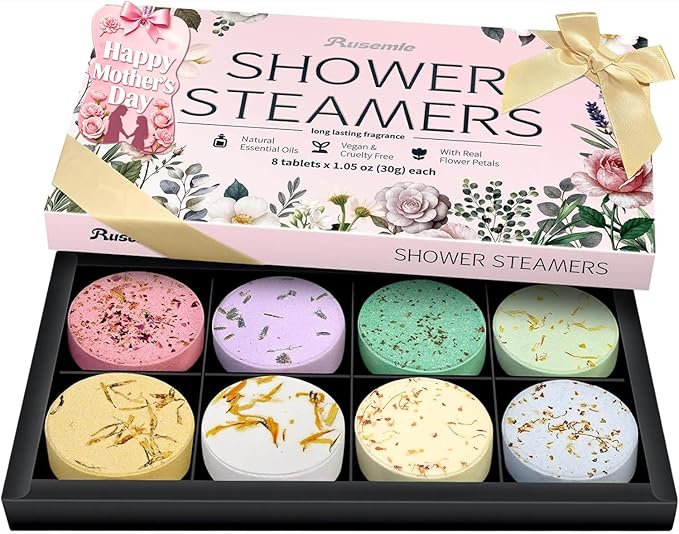 Shower Steamers Aromatherapy Birthday Gifts for Women - 8 Pcs Mothers Day Gifts for Mom Wife Daughter Grandma, Self Care with Natural Essential Oils Relaxation Home Spa Gift Set (Pink)