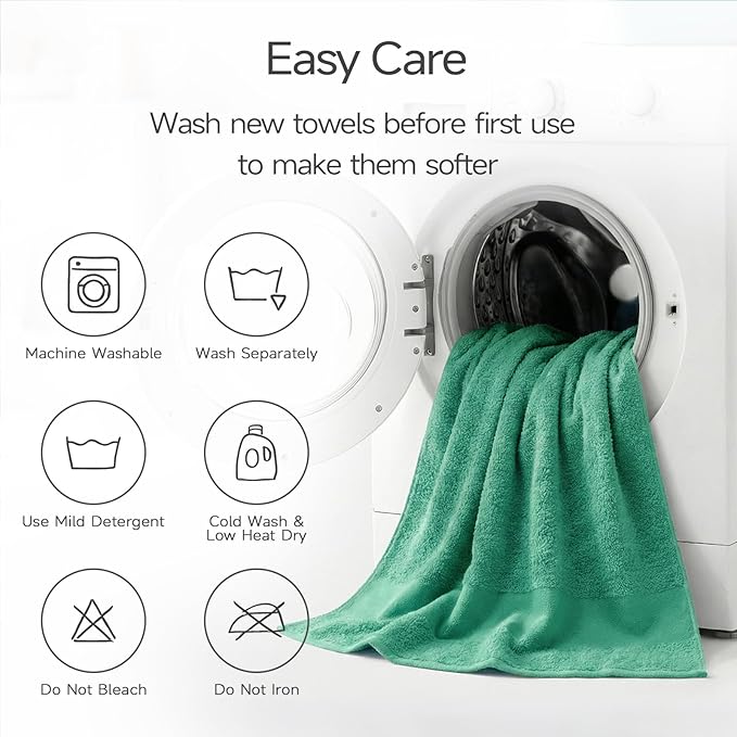 REDKISS Towels 2 Pack Luxury Extra Large Bath Towels Set 30 x 58 Inches – 100% Cotton, Ultra Soft Highly Absorbent & Quick Dry Towels for Bathroom, Gym, Hotel, Spa, Aurora Green