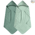 Yoofoss Hooded Baby Towels for Newborn 2 Pack 100% Muslin Organic Cotton Baby Bath Towel with Hood for Babies, Infant, Toddler and Kids, 32x32Inch, Soft and Absorbent Newborn Essential, Gradient Green