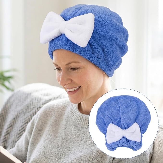 2PCS Hair Towel Wrap for Women, Soft Microfiber Hair Drying Caps with Bow, Super Absorbent Fast Drying Towel Wrap for Shower Bathroom Daily - Pink, Blue