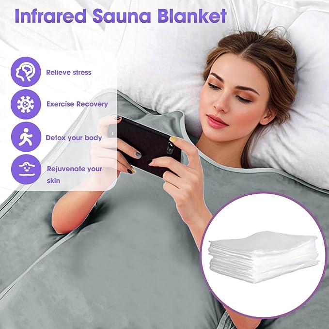 Natural Jade and Tourmaline Heat Sauna Blanket Infrared Zipper Oxford Cloth Upgraded Version Professional Detox & Heat Therapy Blanket with Remote (US 110V,71×32 Inches)