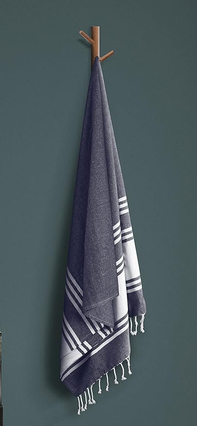 Goroly Home Cotton Turkish Peshtemal Beach Towel, Extra Large, Thin Quick Dry Sand Free Pool & Swim Towel, Bathing Blanket, Travel Essentials, (Dark Navy, 36x71 Inches)