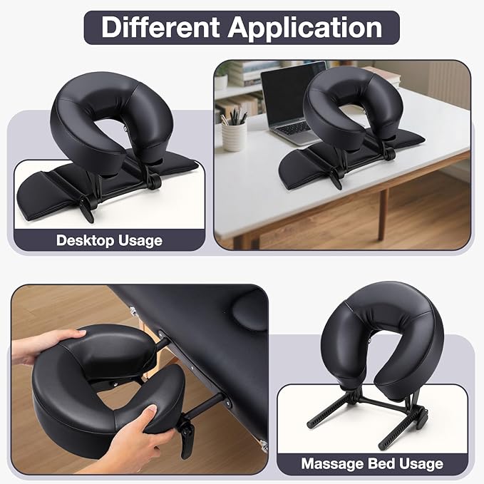 Massage Face Cradle Cushion with Hand Rest Pad, Multifunctional Adjustable Face Down Tabletop Massage Kit for Office Desk & Spa Table Bed, Portable Ergonomic Memory Foam Face Headrest Pillow - Black