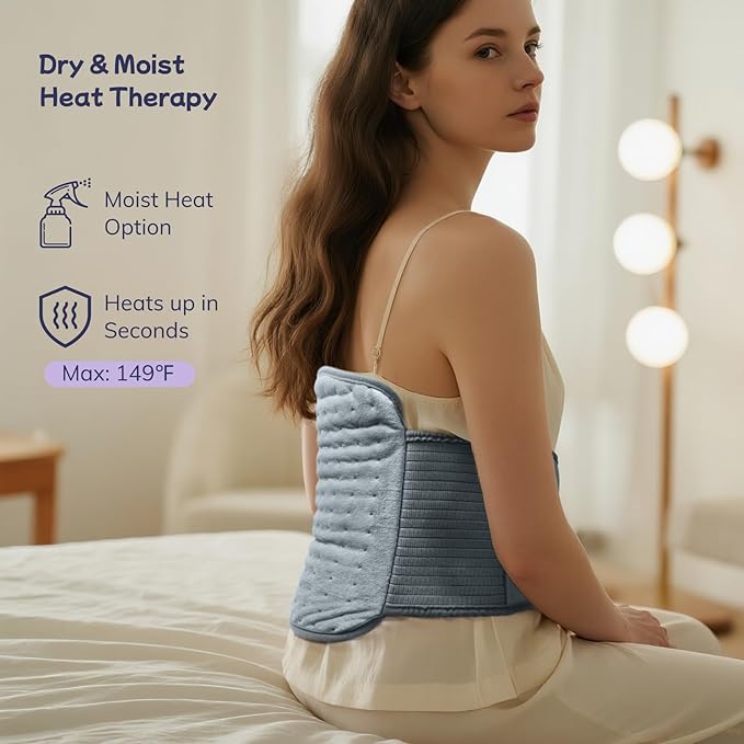 Heating Pad for Back, Upgraded Electric Heating Pad for Low Back Neck Shoulder Pain Relief, 12 x 24+26" Large Heat Pad with 4 Timer 6 Heat Setting & Auto Shut Off, Christmas Birthday Gifts for Men Dad