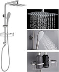 SonTiy Rain Shower Head with Handheld Spray and Shower Shelf, All Metal Shower System Kit with Hand Shower, Height Adjustable Holder and Brass Diverter for Whole Family, 2.5GPM,Brushed Nickel