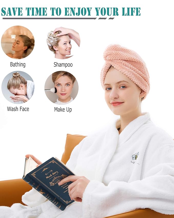 ELLEWIN Hair Towel Wrap 3 Pack, Microfiber Hair Drying Shower Turban with Buttons, Super Absorbent Quick Dry Hair Towels for Curly Long Thick Hair, Rapid Dry Head Towel Wrap for Women Anti Frizz