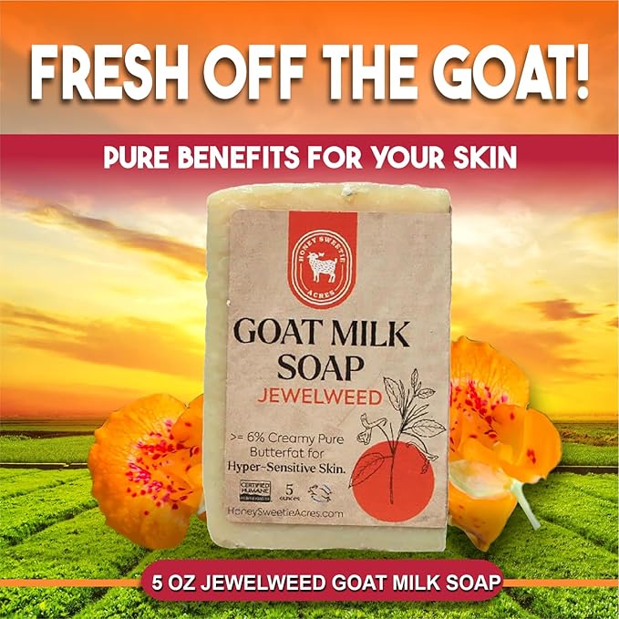 Honey Sweetie Acres Fresh Off The Goat All Natural Moisturizing 5 Oz Bar Of Handmade Jewelweed Goat Milk Soap - Made in USA