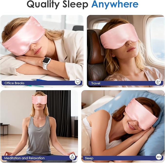 Weighted Eye Mask for Sleeping, Soft Minky Sleep Mask for Side Sleeper with Adjustable Buckle, 100% Blockout Design, Ideal for Meditation, Relaxation and Travel, Includes Storage Pouch (Pink)