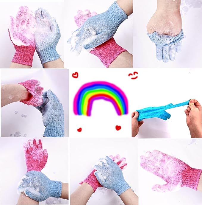 24 Pcs Exfoliating Bath Gloves Shower Gloves, 12 Colors Double Sided Exfoliating Gloves for Beauty Spa Massage Skin Shower Body Scrubber Bath Accessories, Made of Nylon