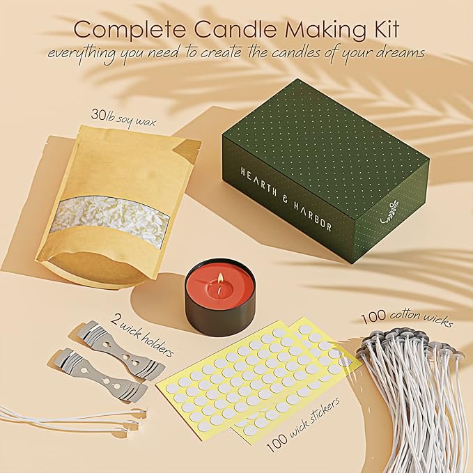 Hearth & Harbor Organic Soy Candle Wax for Candle Making, 30 lbs Natural Candles Making Supplies, Beeswax-Free, Paraffin-Free, Pure Soy Wax Flakes Perfect for Candles, Tealights and Melts