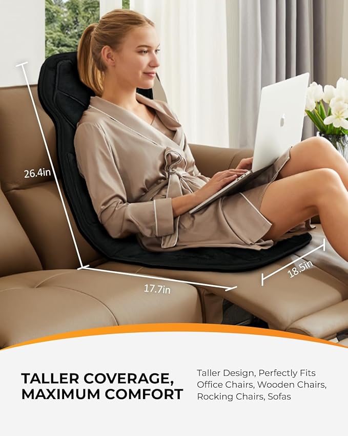 CooCoCo Back Massager with Heat, 8 Vibrating Motors Massage Chair Pad with 2 Heating Levels, Massage Seat Cushion with Auto Shutoff for Home Office Chair, Gifts for Mom Dad Men Women Teens