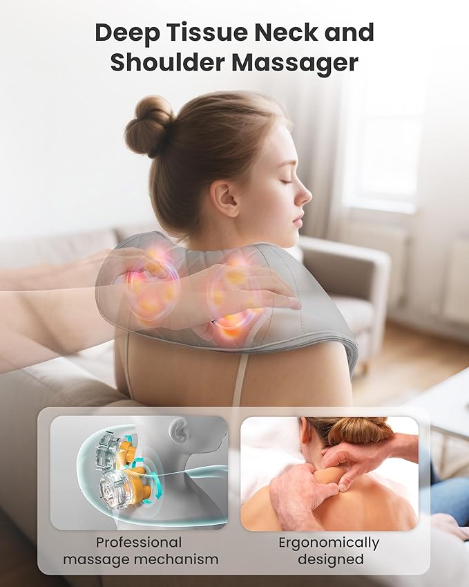 Snailax Cordless Neck Massager with Heat, Shiatsu Neck Back Massager for Pain Relief Deep Tissue, Rechargeable 4D Knead Shoulder Massager Pillow, with Portable Carry Bag, Gifts for Mom, Dad