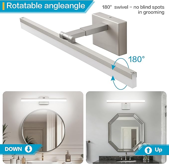SOLFART Vanity Lights for Bathroom Retractable: 48 Inch 5CCT Brushed Nickel Led Bathroom Light Fixtures Dimmable Adjustable Head ETL Listed